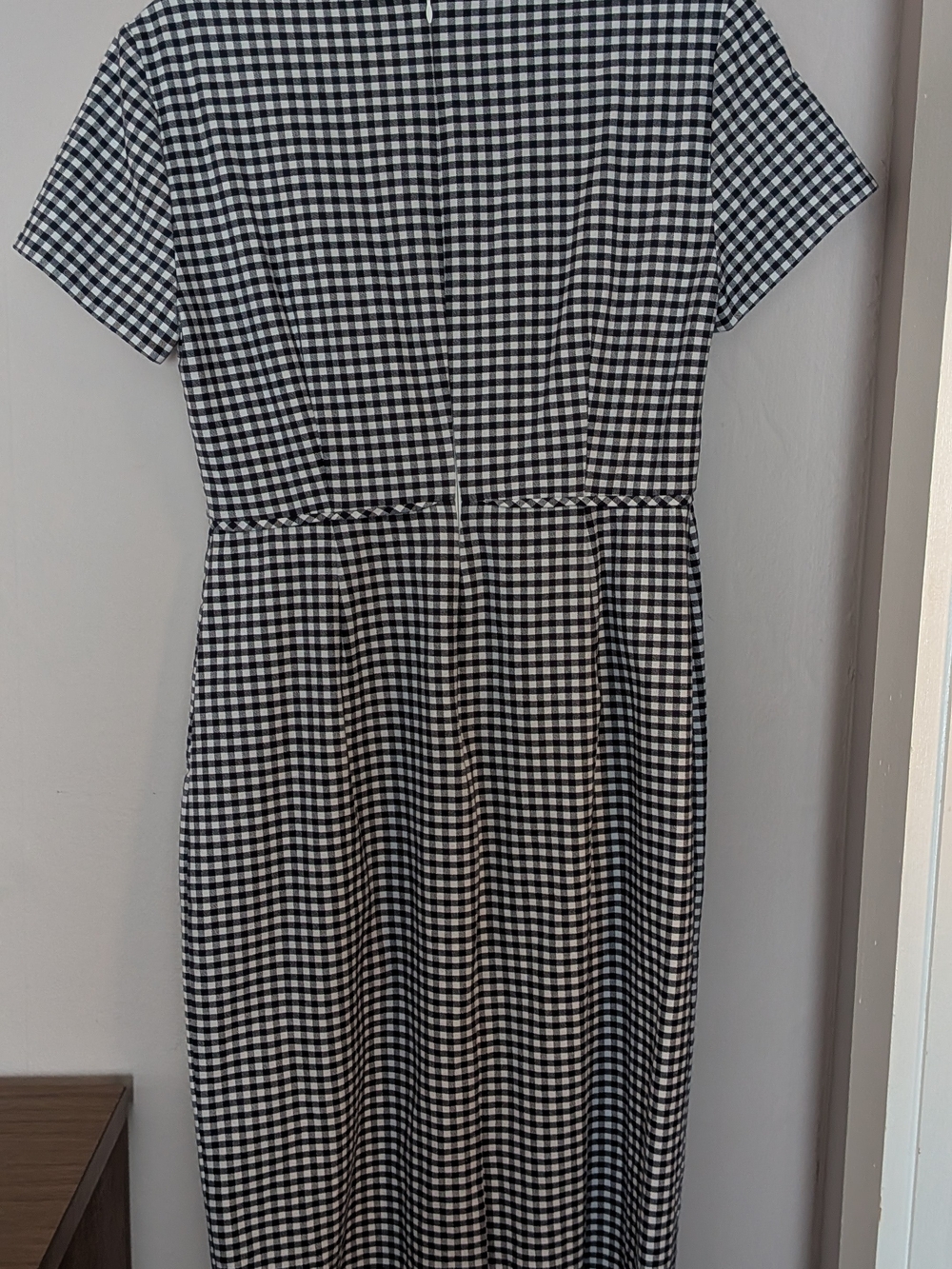 J. Crew Black and White Gingham Midi Dress with Short Sleeves - Picture 3 of 4